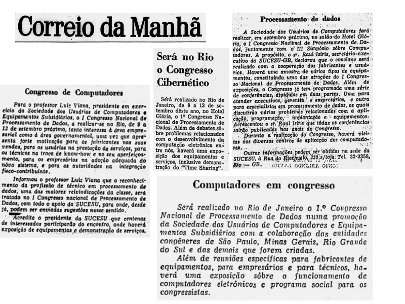 Trechos do jornal Correio da Manhã que divulgam e comentam sobre conferências da indústria de Computação