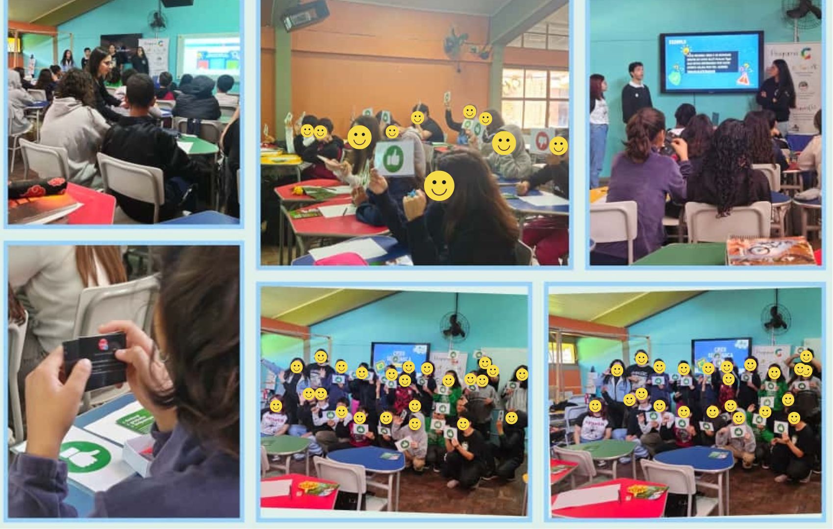 Registros fotográficos de diferentes momentos de ação extensionista em sala de aula.